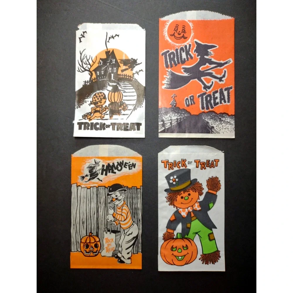 Halloween Trick Or Treat Candy Goodie Bags JOL Witch Moon Man Scarecrow Haunted